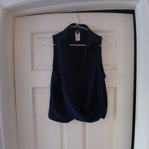 Cropped Collared Navy Blue Blouse